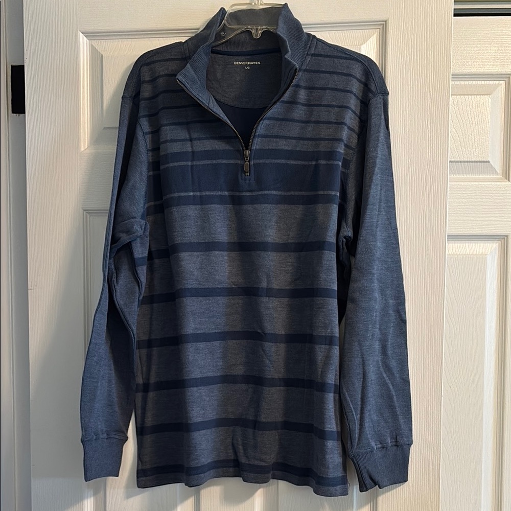 Denver Hayes Blue Zip Up Sweater with Stripes